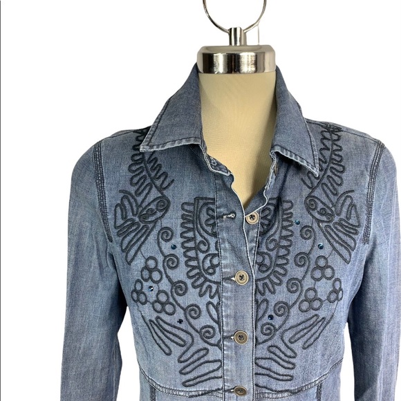 Laura Blue Denim embroidered Jacket Size 8 - Picture 8 of 16